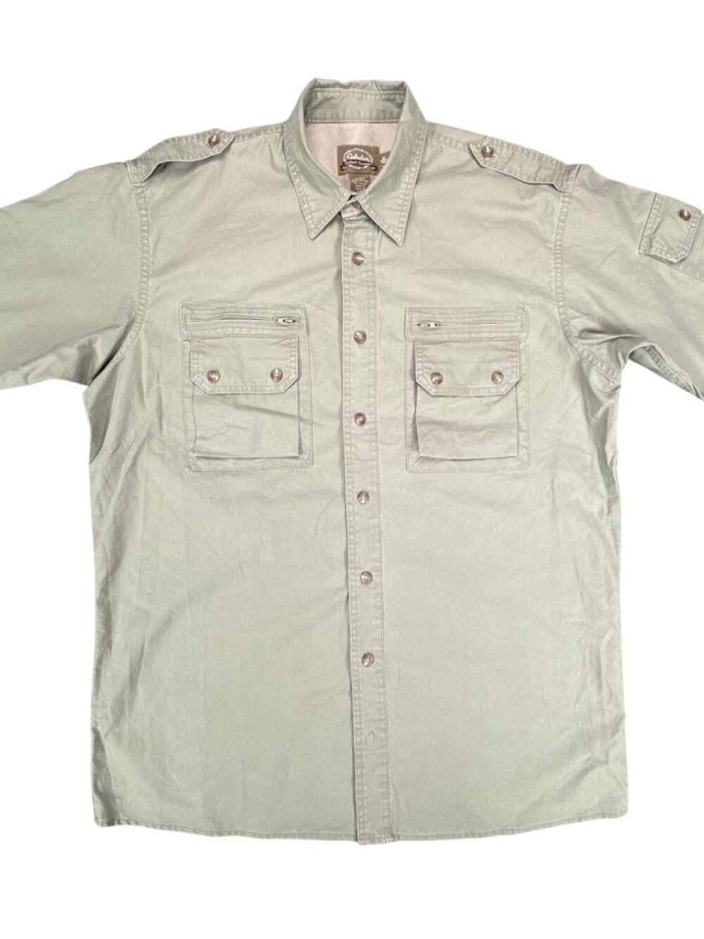 Cabela's Safari Series Snap Button Shirt Men's M Tall Khaki Cotton